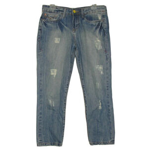 CARMIM Jeans Women's Size 26 Blue DENIM Capri Crop Stretch Distressed Jean